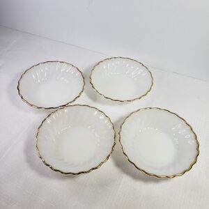 Anchor Hocking Milk Glass Swirl Fruit/Sauce Bowl 4 Gold Rim holds 5 oz heat safe